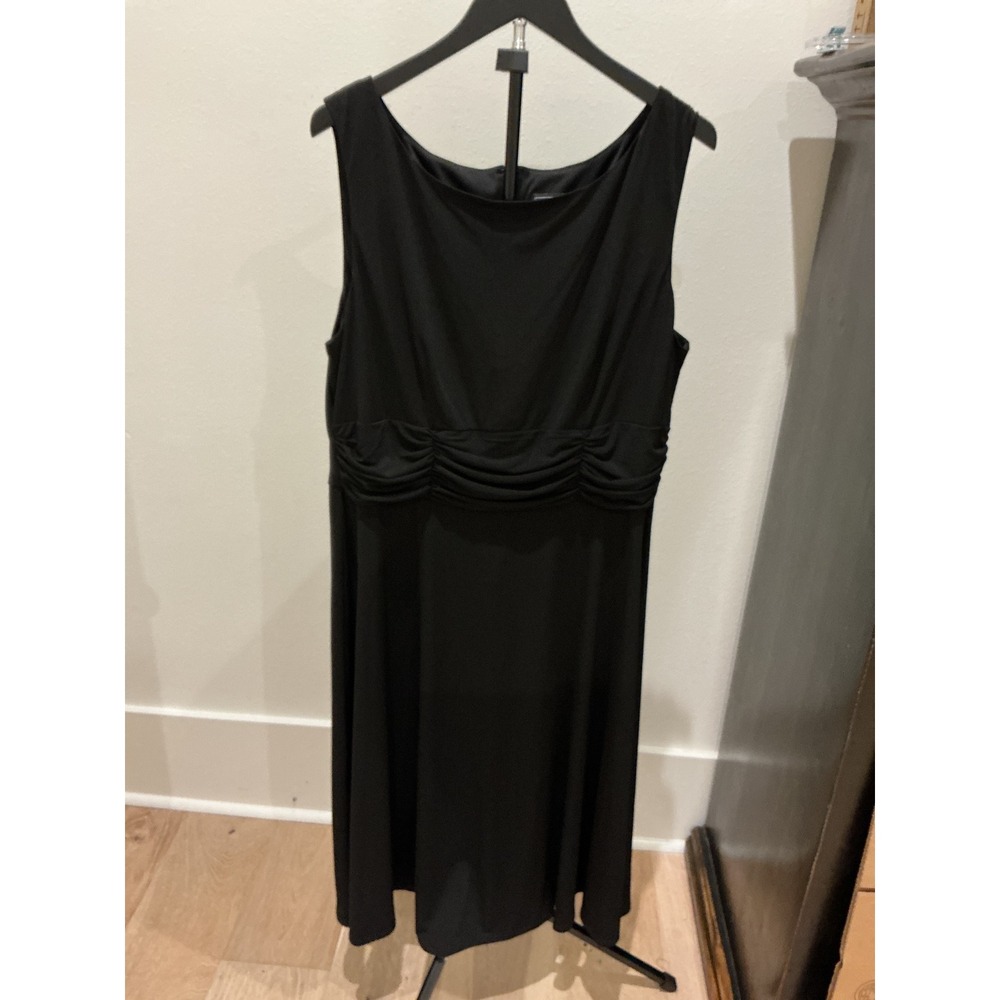 Jessica Howard Womens 18W Black Ruched Empire Waist Sleeveless Midi Dress